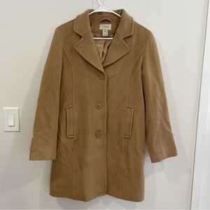 L.L. Bean Lambs Wool Classic Polo Coat 8 Beige Minimalist Chic Clean Old Money